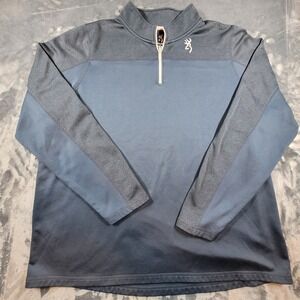 Browning‎ Mens 2XL Quarter Zip Pullover Fleece Blue Grey Buckmark MCA1805